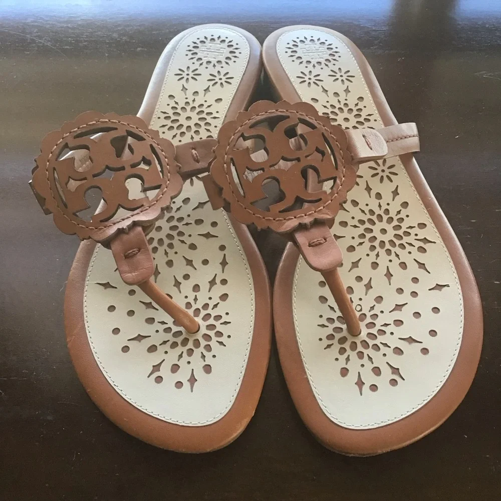 Tory Burch Miller sandals brown/ cream Sz 7.5